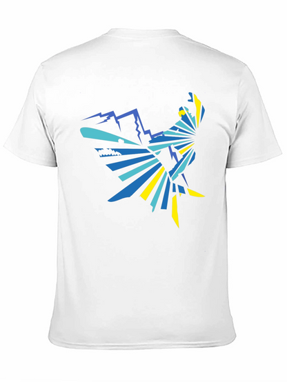 Geometric Mountain & Bird Graphic Tee - Black