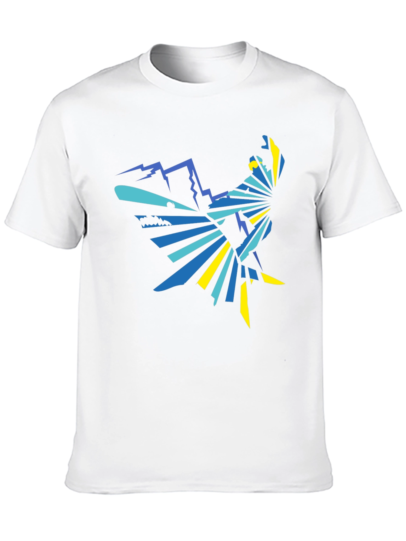 Geometric Mountain & Bird Graphic Tee - Black