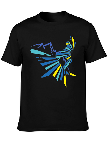 Geometric Mountain & Bird Graphic Tee - Black