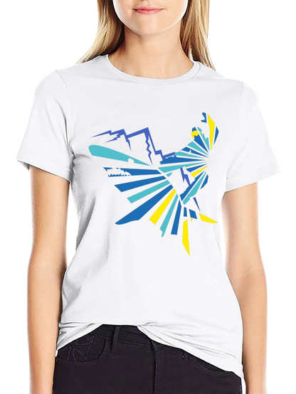 Geometric Mountain & Bird Graphic Tee - Black