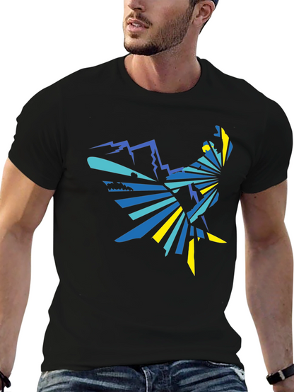 Geometric Mountain & Bird Graphic Tee - Black