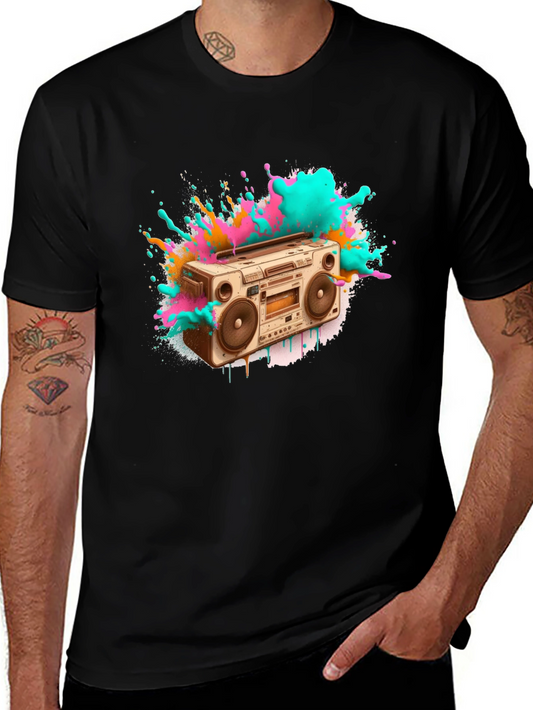 Retro Boombox T-Shirt - Vintage Style Black Tee