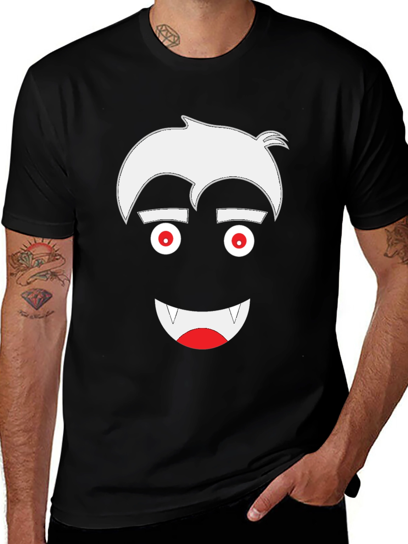 Vampire Cartoon Graphic Tee - Mens Black T-Shirt