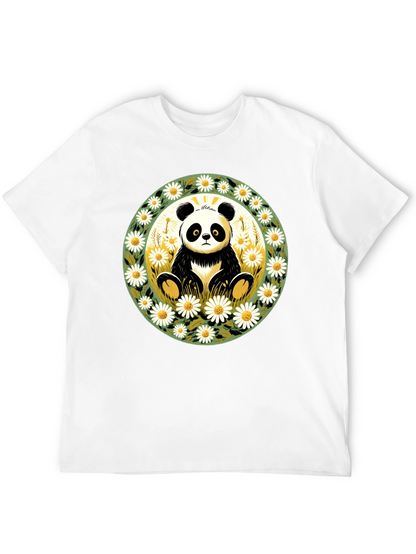 Panda Surrounded by Daisies Black T-Shirt