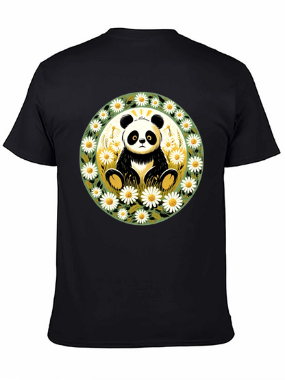 Panda Surrounded by Daisies Black T-Shirt