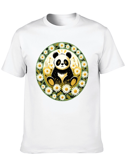 Panda Surrounded by Daisies Black T-Shirt