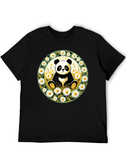 Panda Surrounded by Daisies Black T-Shirt