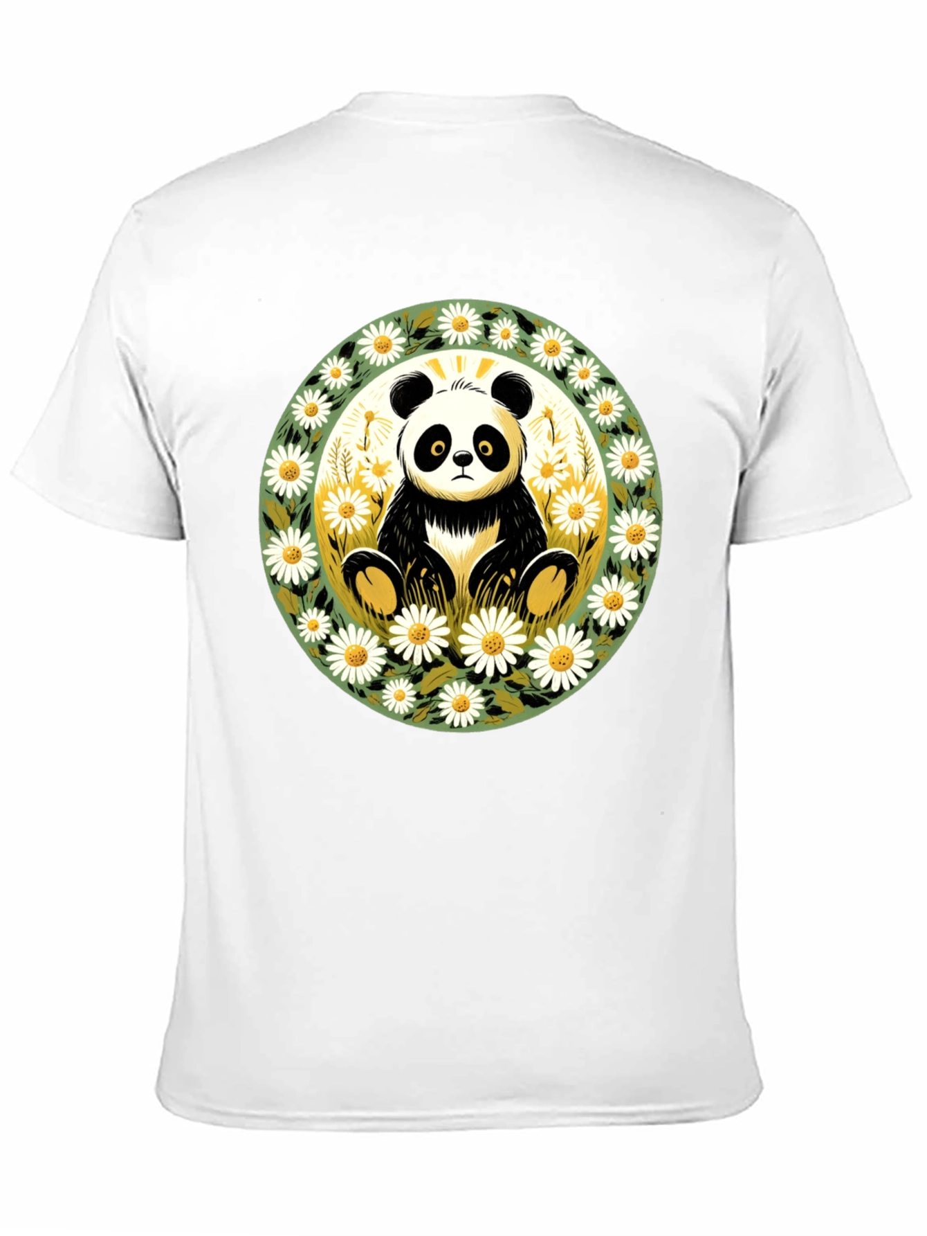 Panda Surrounded by Daisies Black T-Shirt