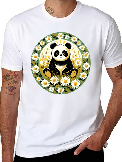Panda Surrounded by Daisies Black T-Shirt