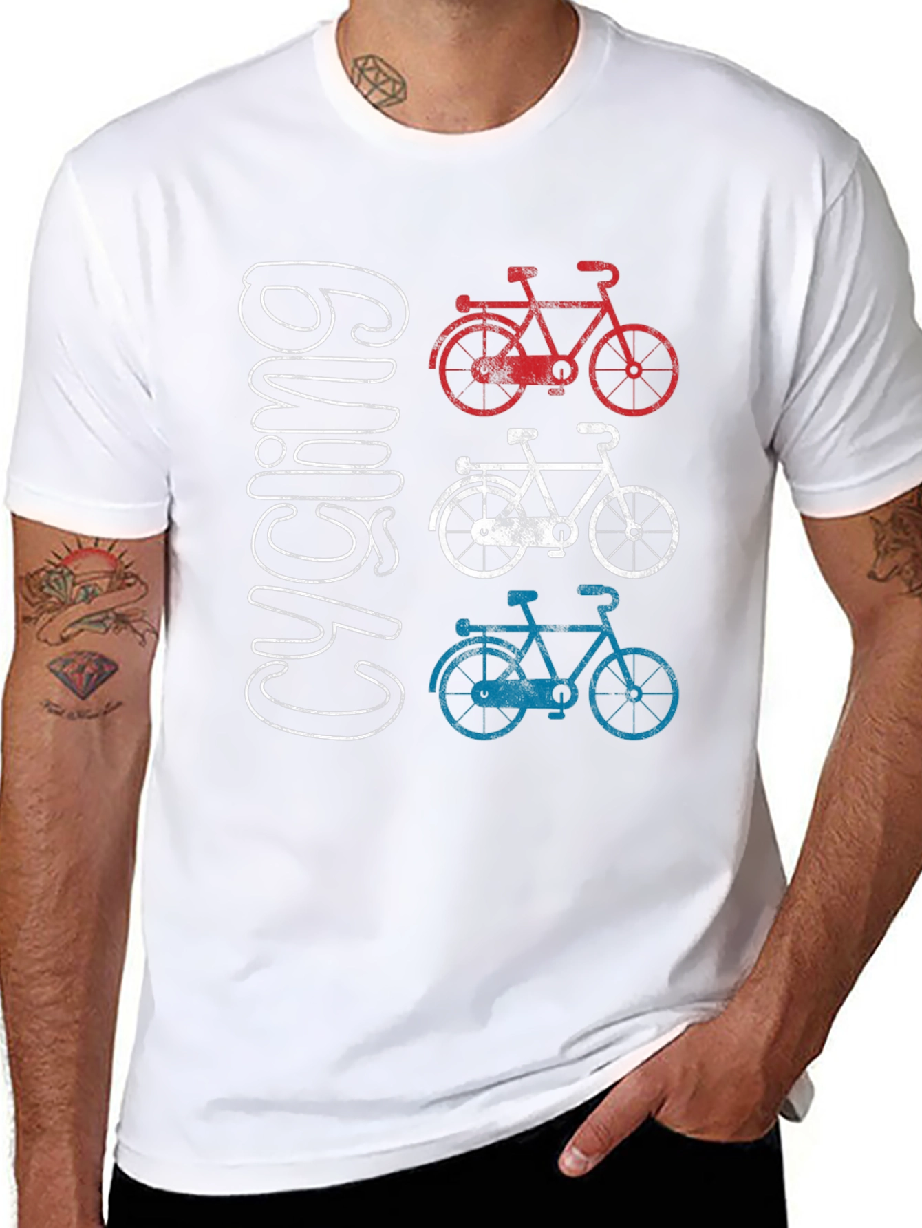 Cycling Graphic T-Shirt - Red White and Blue Bicycles