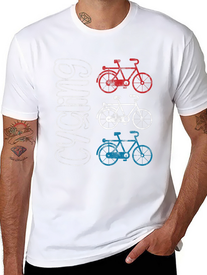Cycling Graphic T-Shirt - Red White and Blue Bicycles