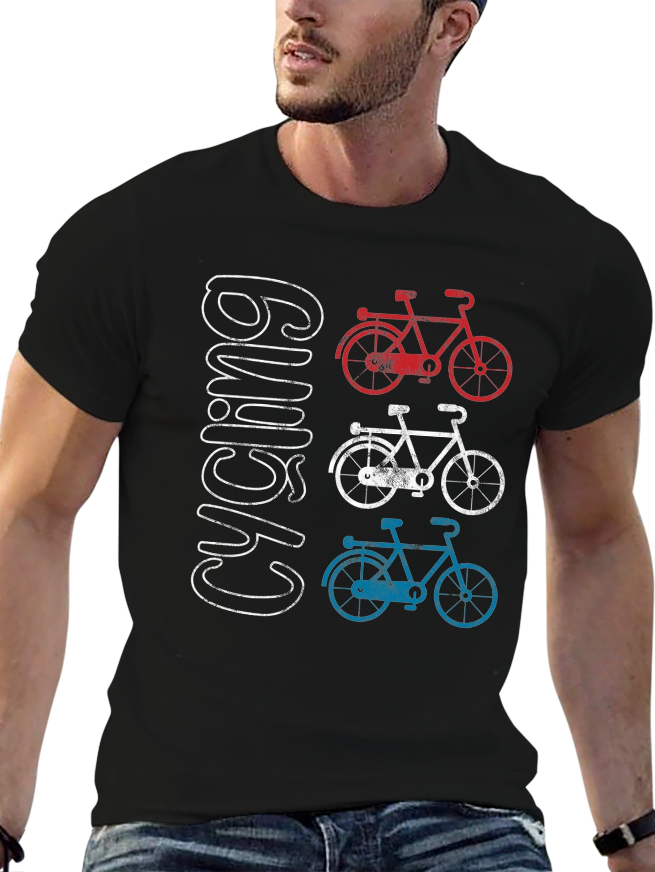Cycling Graphic T-Shirt - Red White and Blue Bicycles