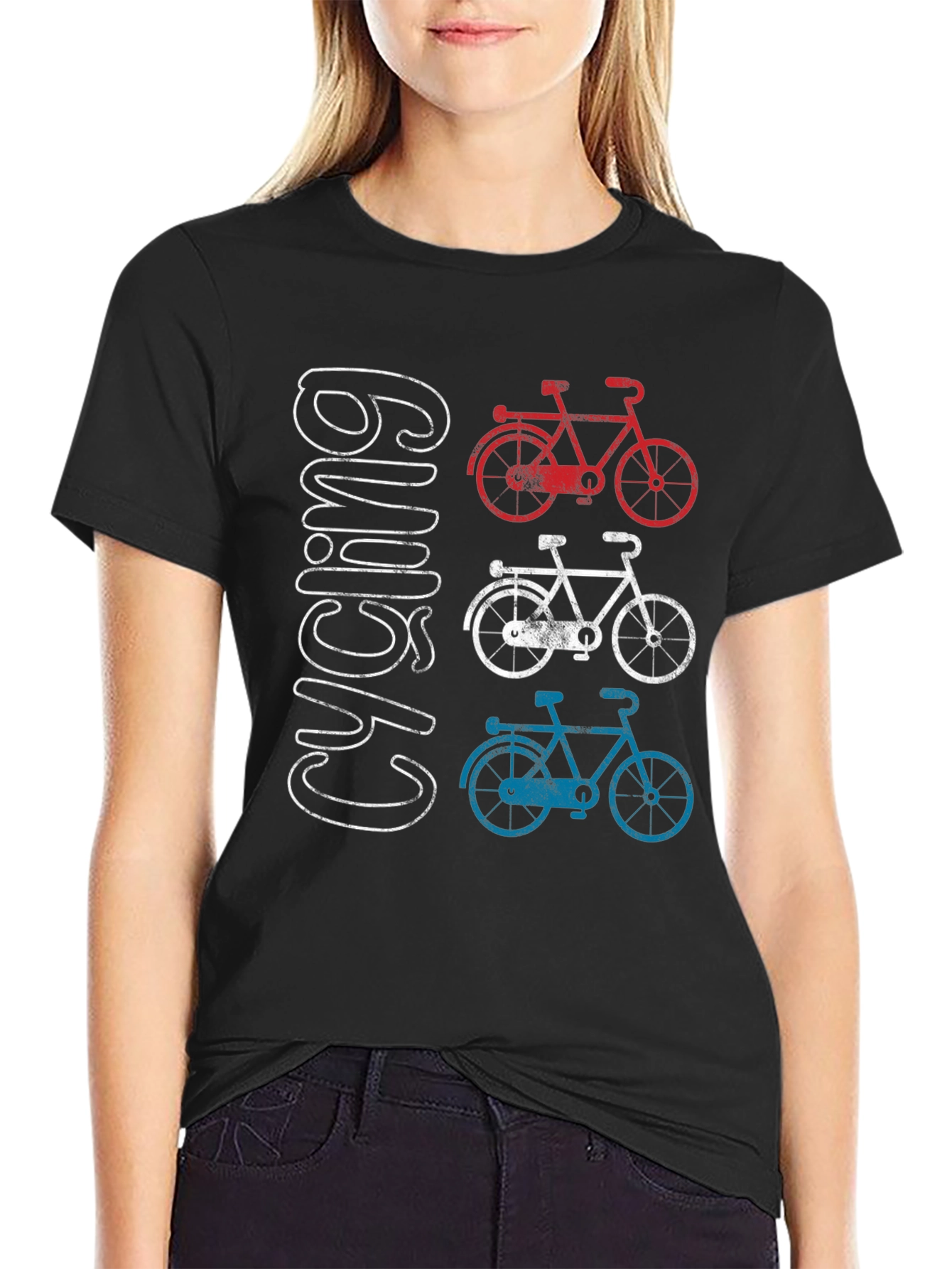 Cycling Graphic T-Shirt - Red White and Blue Bicycles