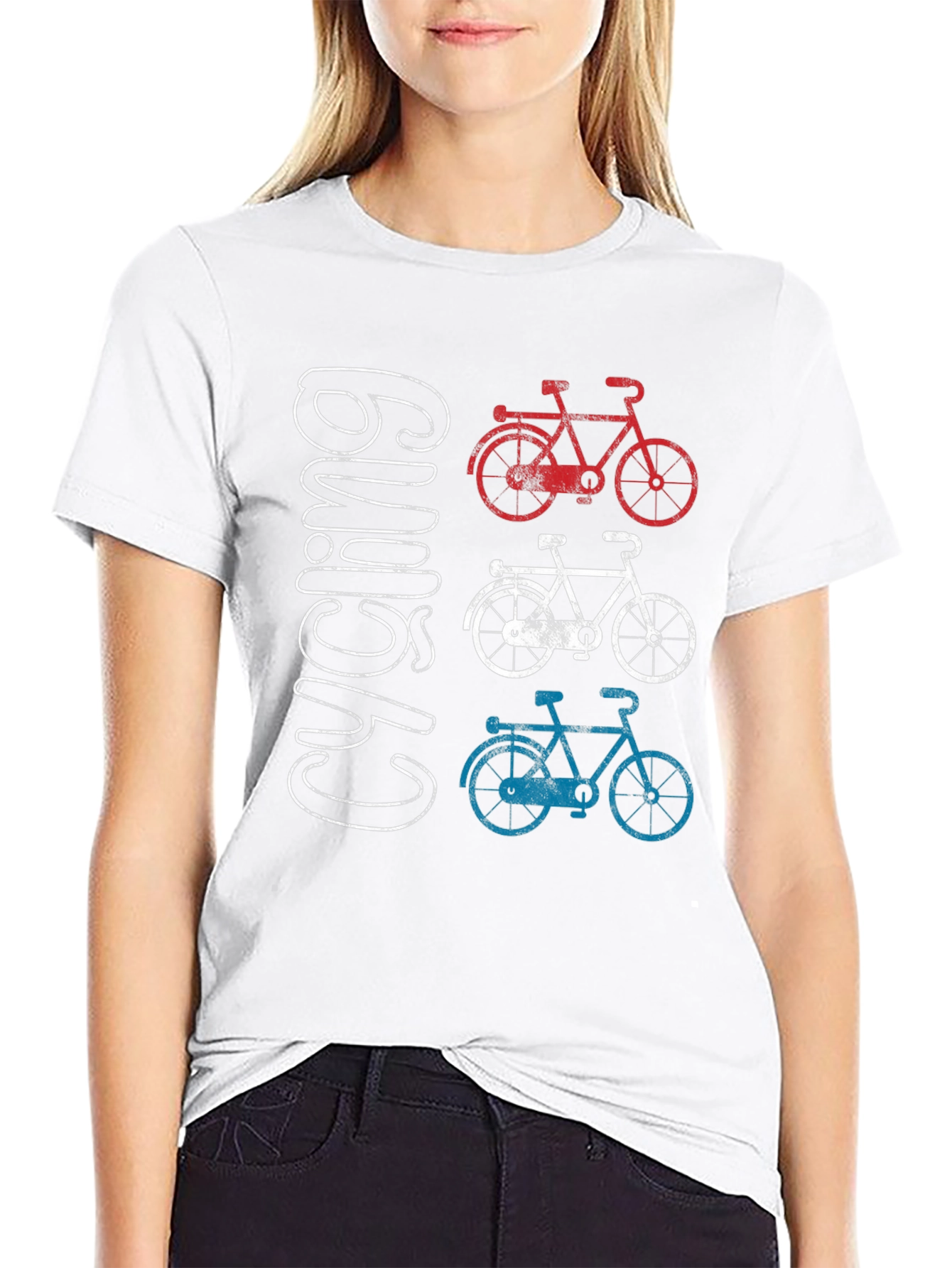 Cycling Graphic T-Shirt - Red White and Blue Bicycles