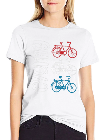 Cycling Graphic T-Shirt - Red White and Blue Bicycles