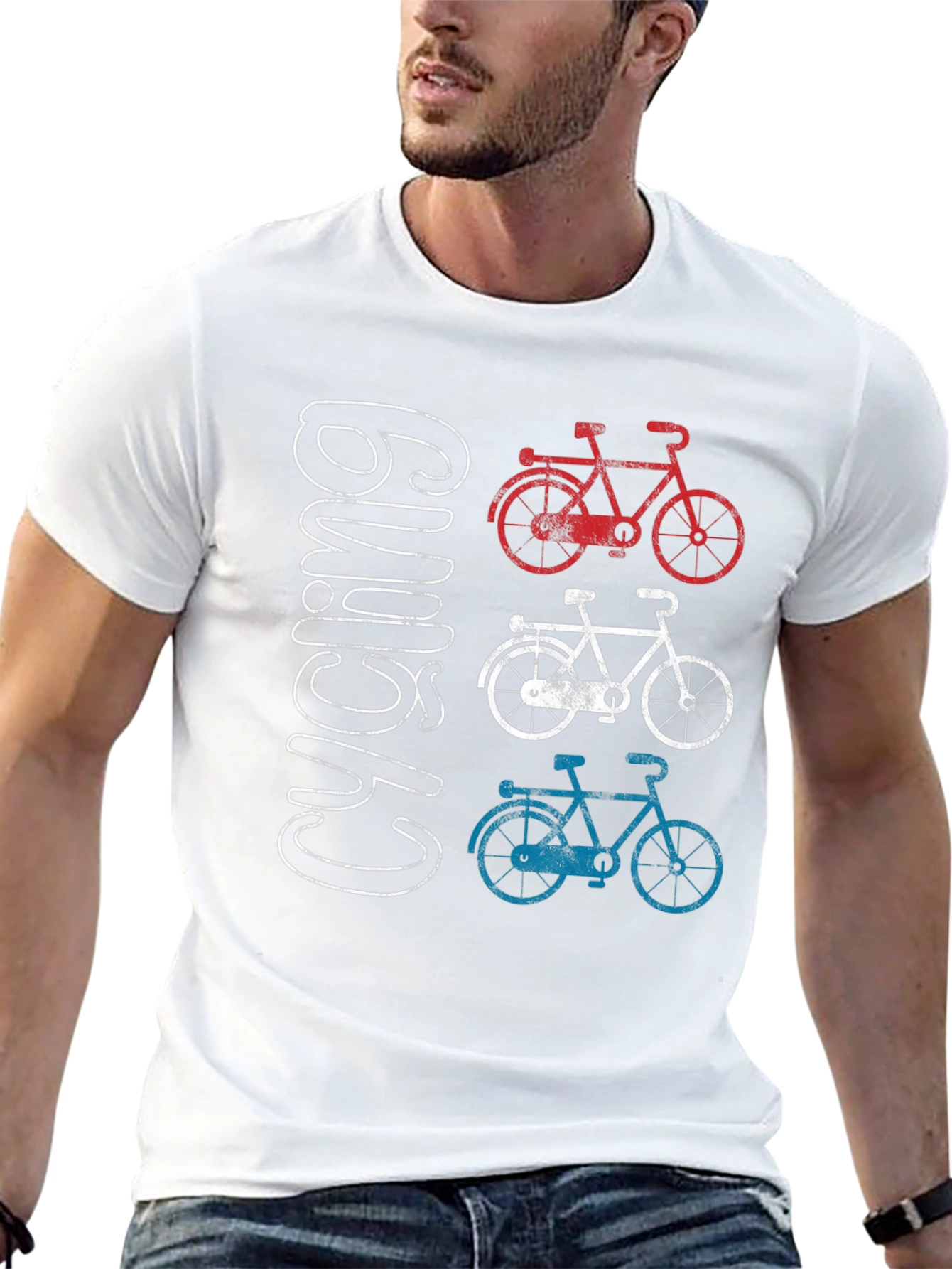 Cycling Graphic T-Shirt - Red White and Blue Bicycles