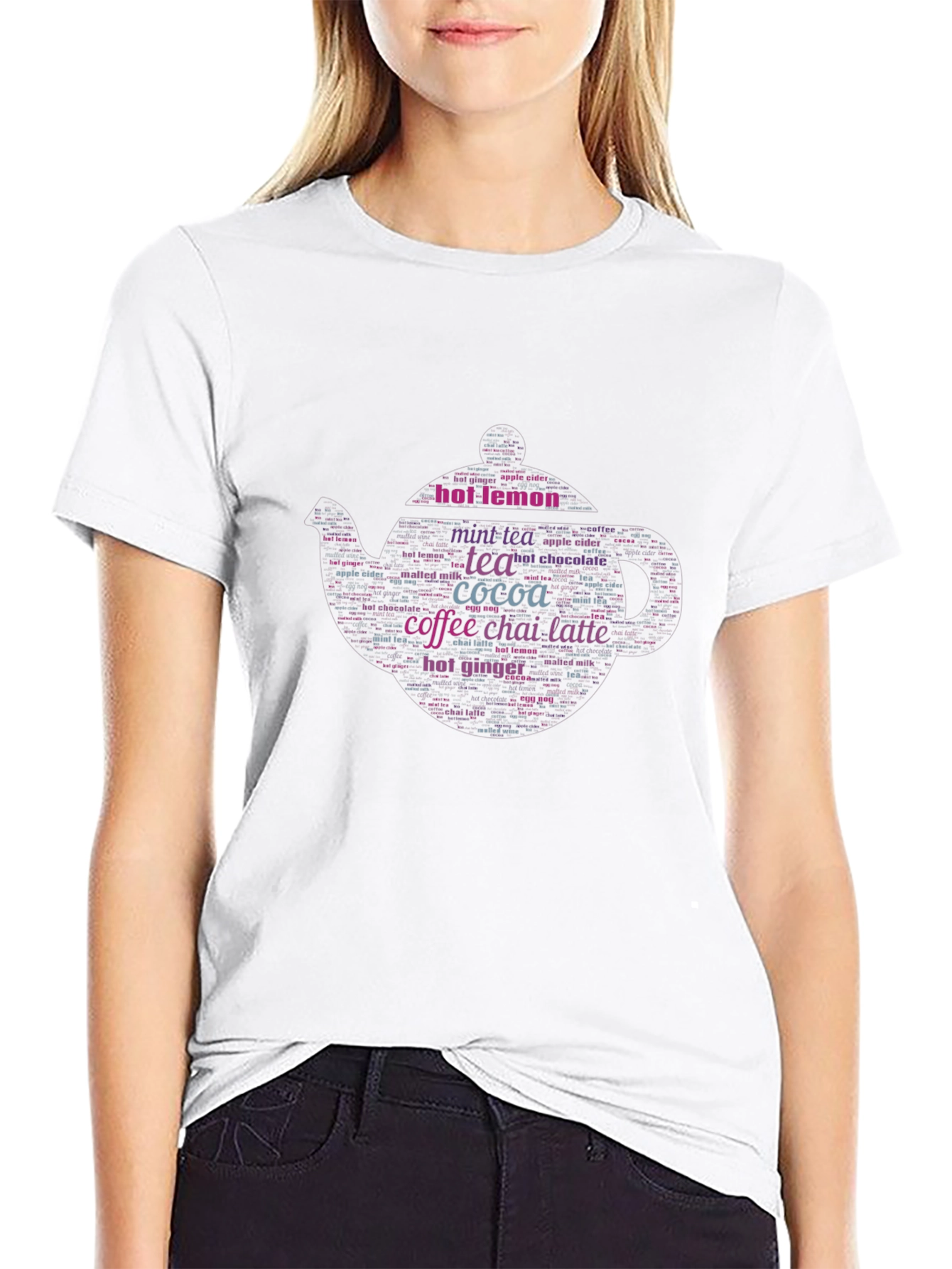 Hot Drinks Word Art Teapot Graphic T-Shirt
