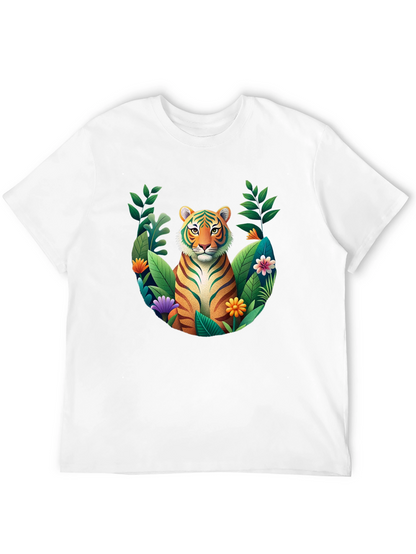 Tiger Floral Graphic Black T-Shirt