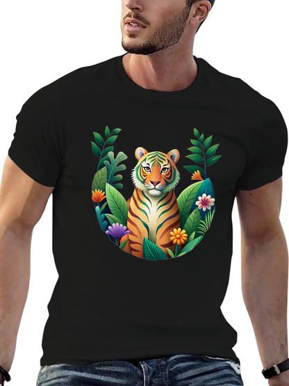 Tiger Floral Graphic Black T-Shirt
