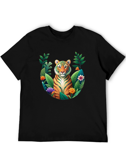 Tiger Floral Graphic Black T-Shirt