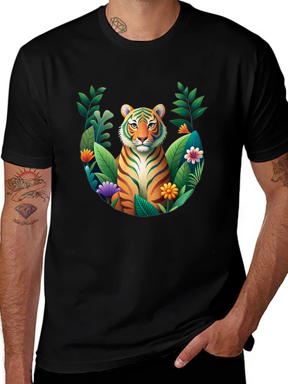 Tiger Floral Graphic Black T-Shirt