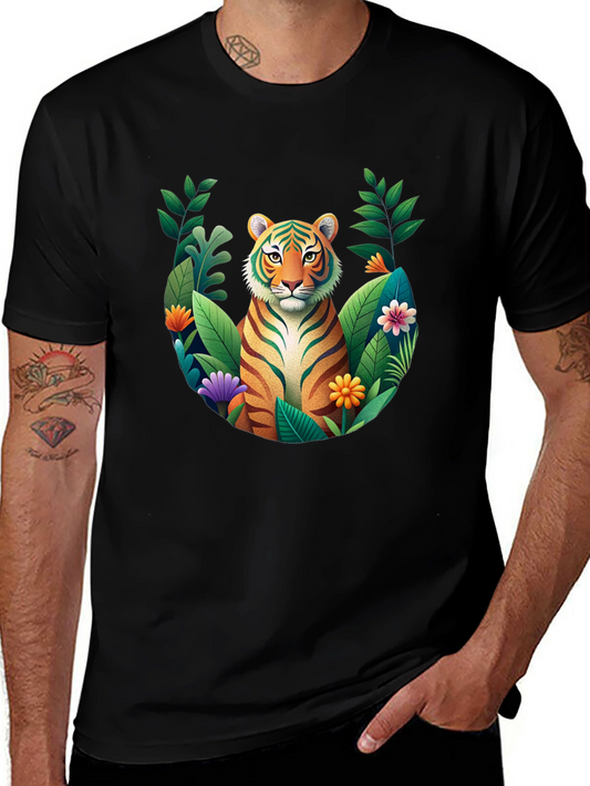Tiger Floral Graphic Black T-Shirt