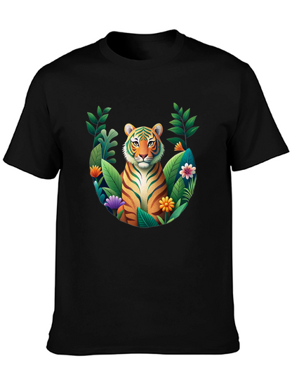 Tiger Floral Graphic Black T-Shirt