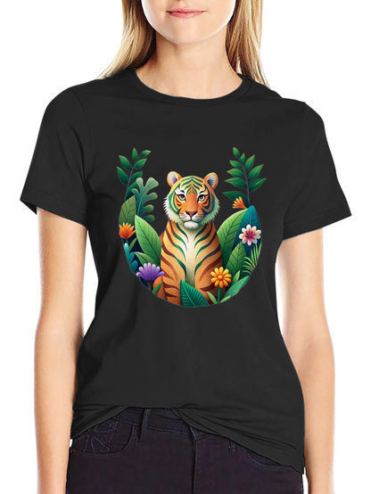 Tiger Floral Graphic Black T-Shirt