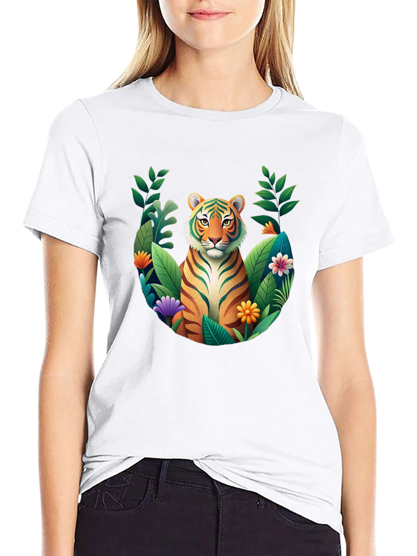 Tiger Floral Graphic Black T-Shirt