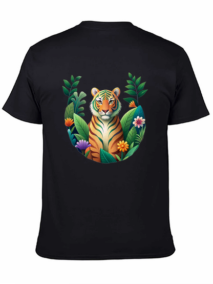 Tiger Floral Graphic Black T-Shirt