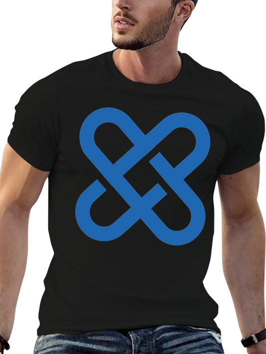 Stylish Black T-Shirt with Blue Interlocking Symbol