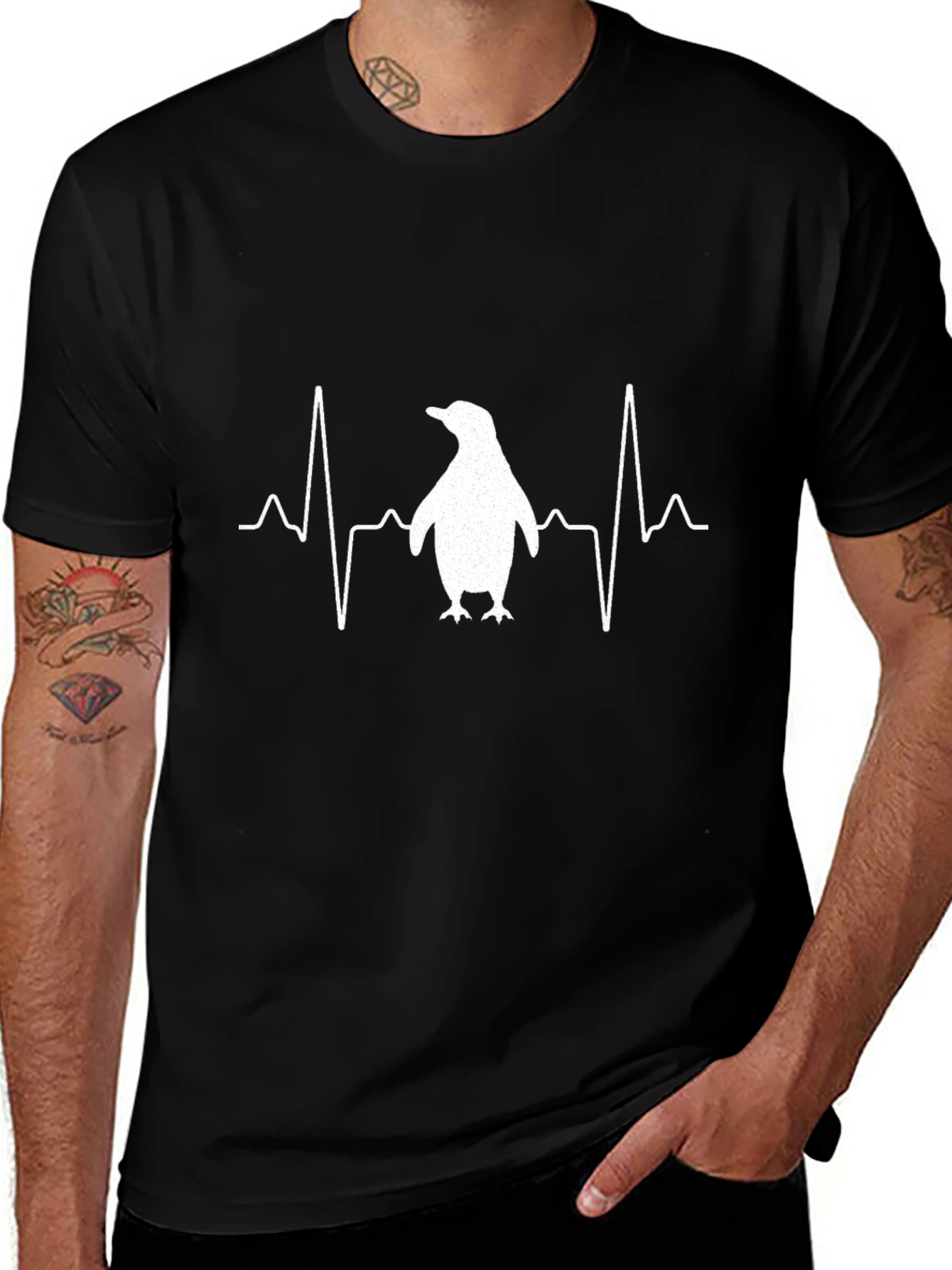 Penguin Heartbeat T-Shirt - Black