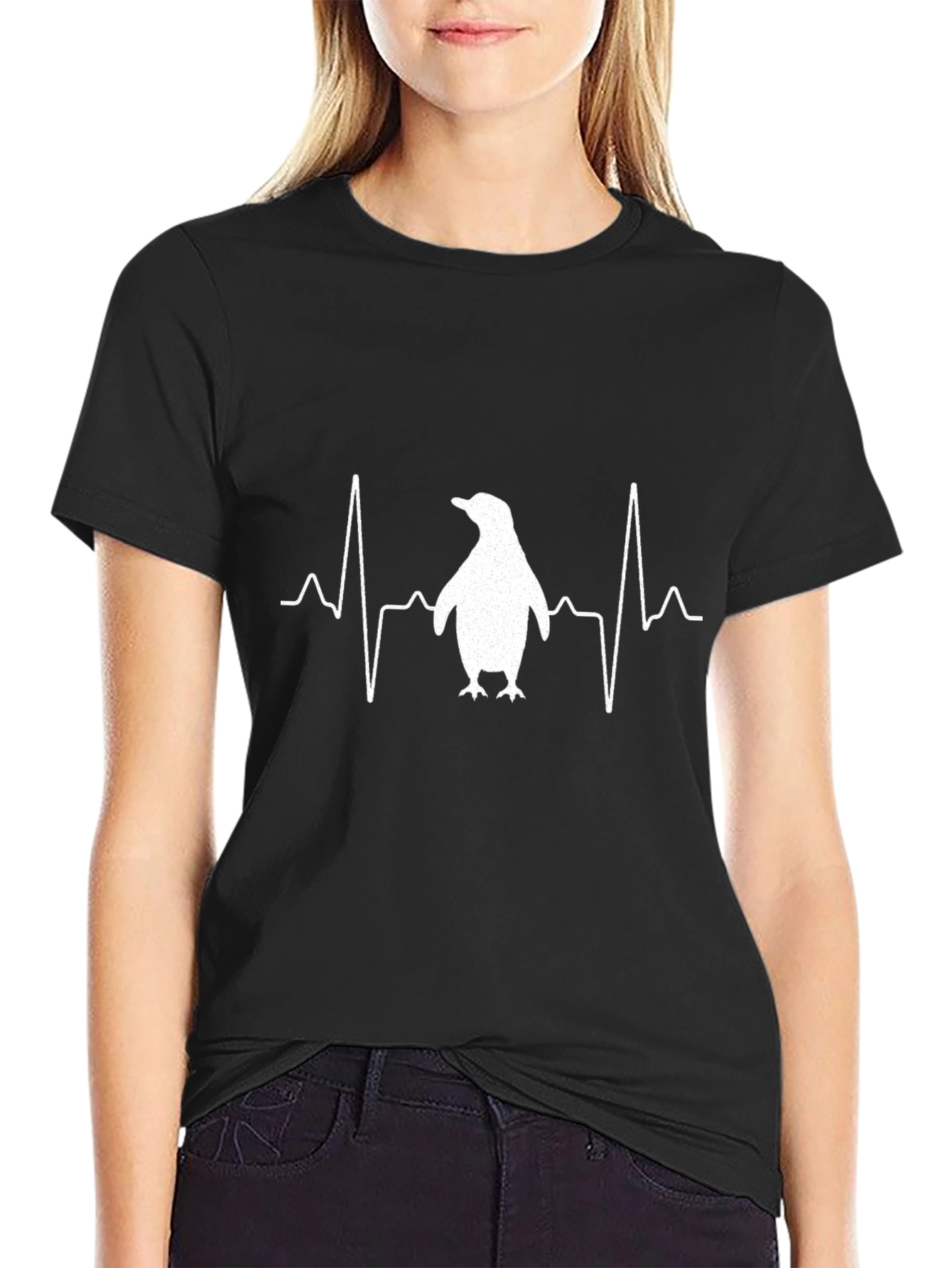Penguin Heartbeat T-Shirt - Black