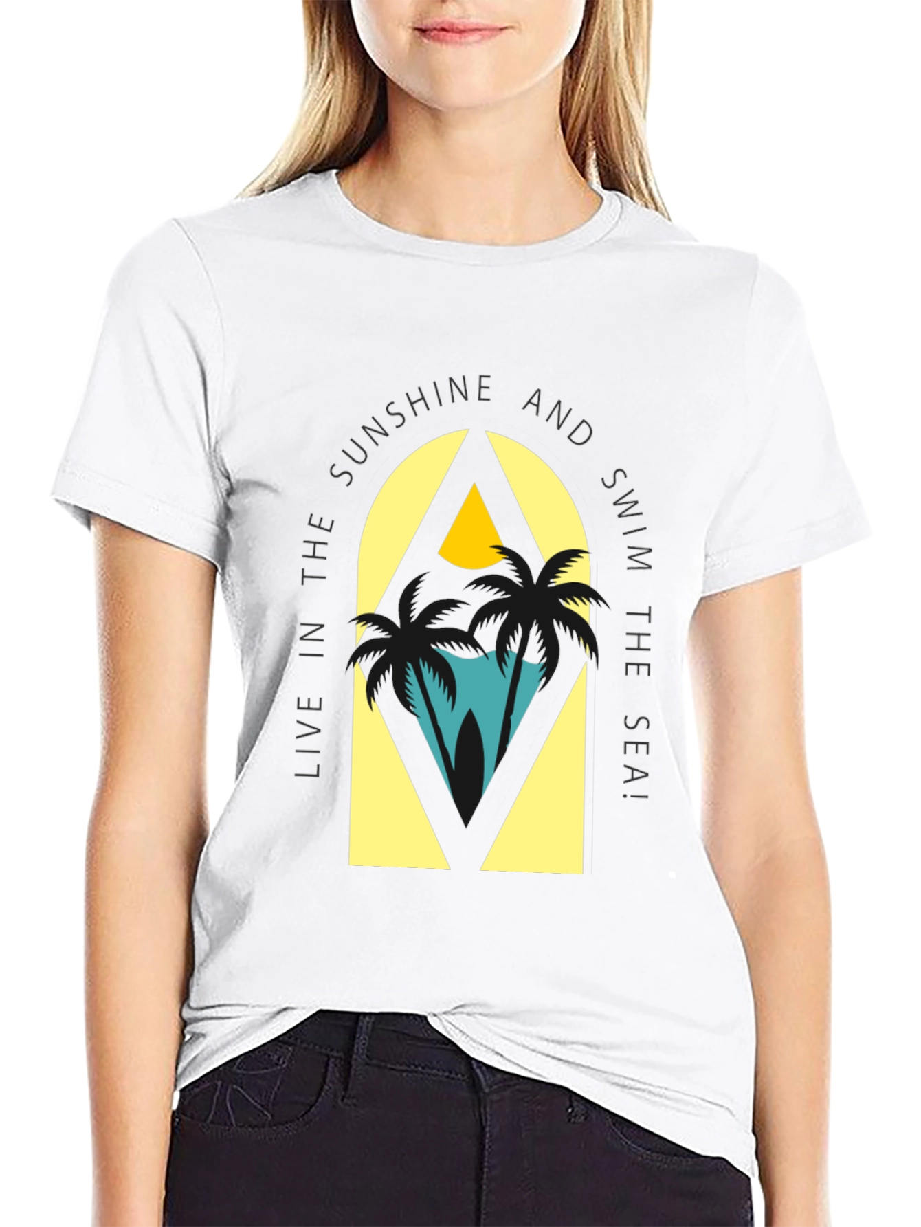 Sunshine & Sea Graphic Tee - Relaxed Black T-Shirt