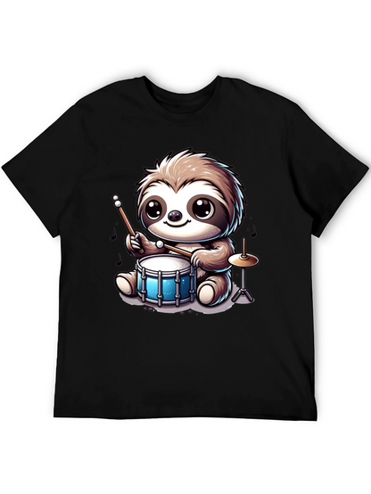 Sloth Drummer Graphic Tee - Adorable Animal T-Shirt