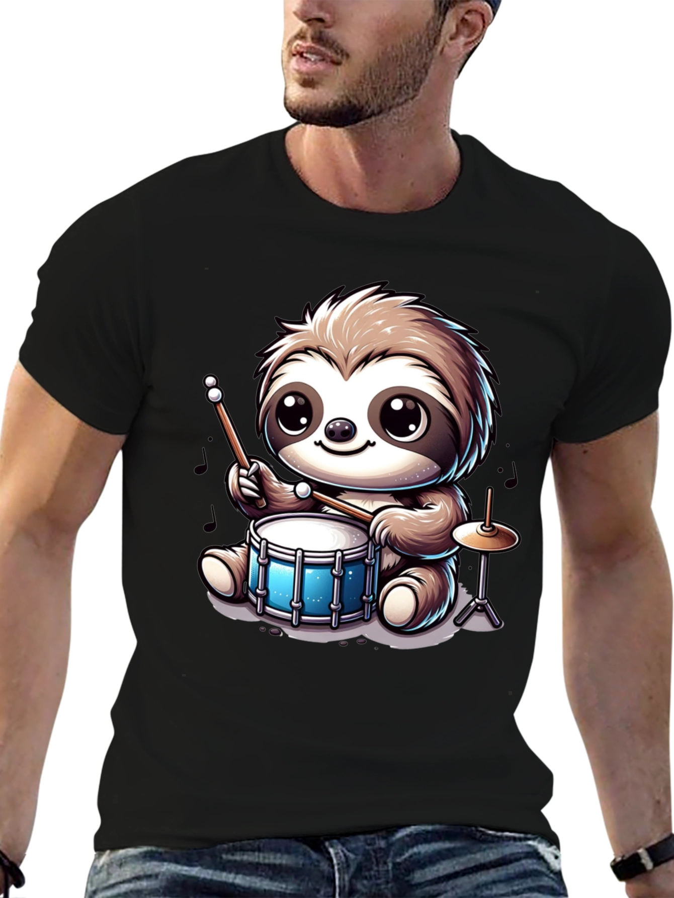 Sloth Drummer Graphic Tee - Adorable Animal T-Shirt