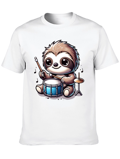 Sloth Drummer Graphic Tee - Adorable Animal T-Shirt