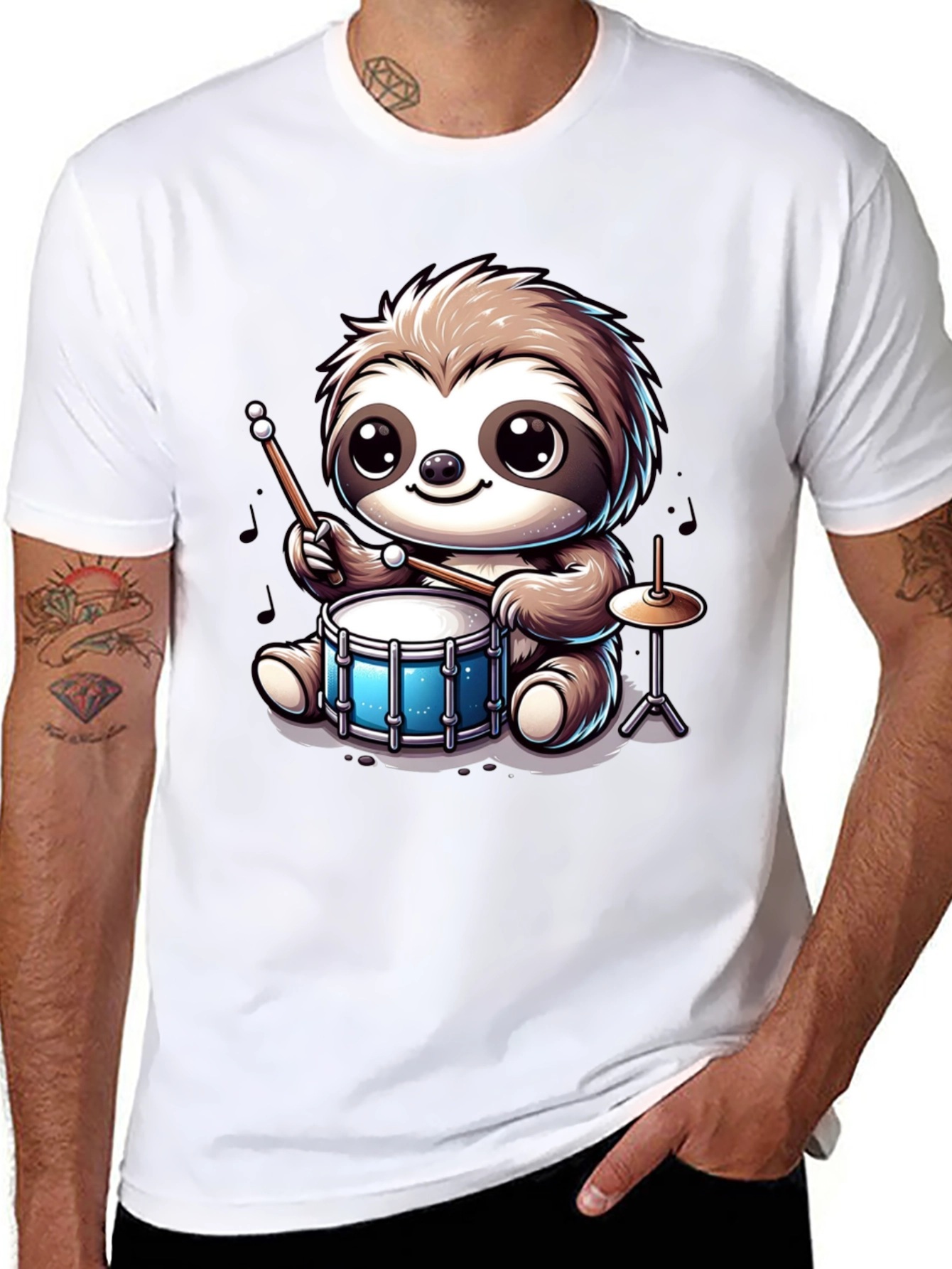 Sloth Drummer Graphic Tee - Adorable Animal T-Shirt
