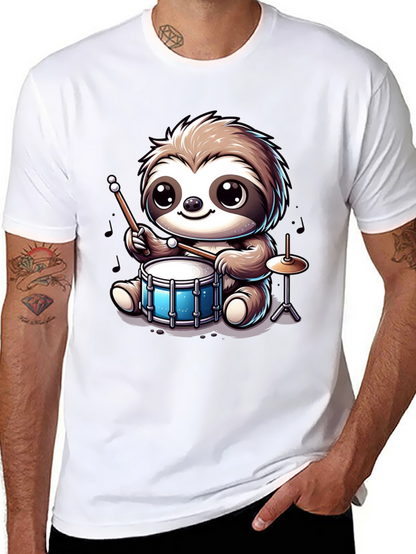 Sloth Drummer Graphic Tee - Adorable Animal T-Shirt