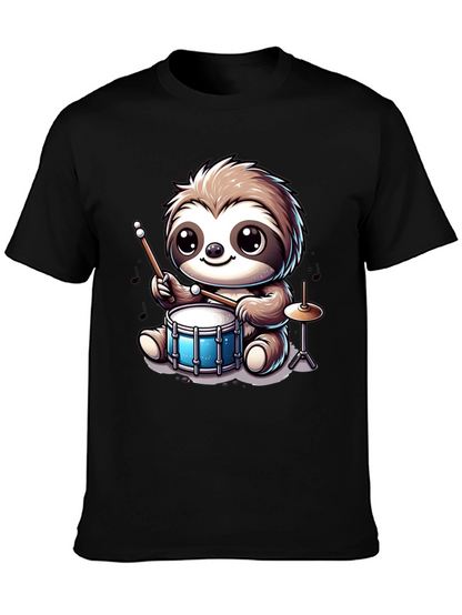 Sloth Drummer Graphic Tee - Adorable Animal T-Shirt