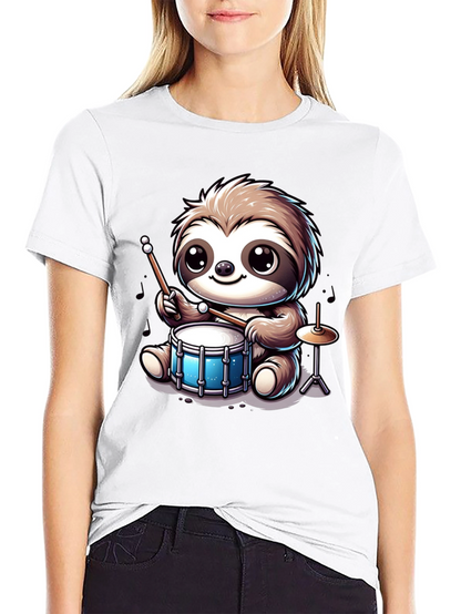 Sloth Drummer Graphic Tee - Adorable Animal T-Shirt