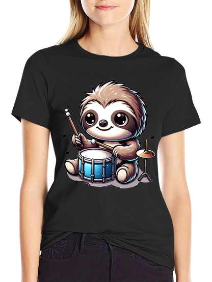 Sloth Drummer Graphic Tee - Adorable Animal T-Shirt