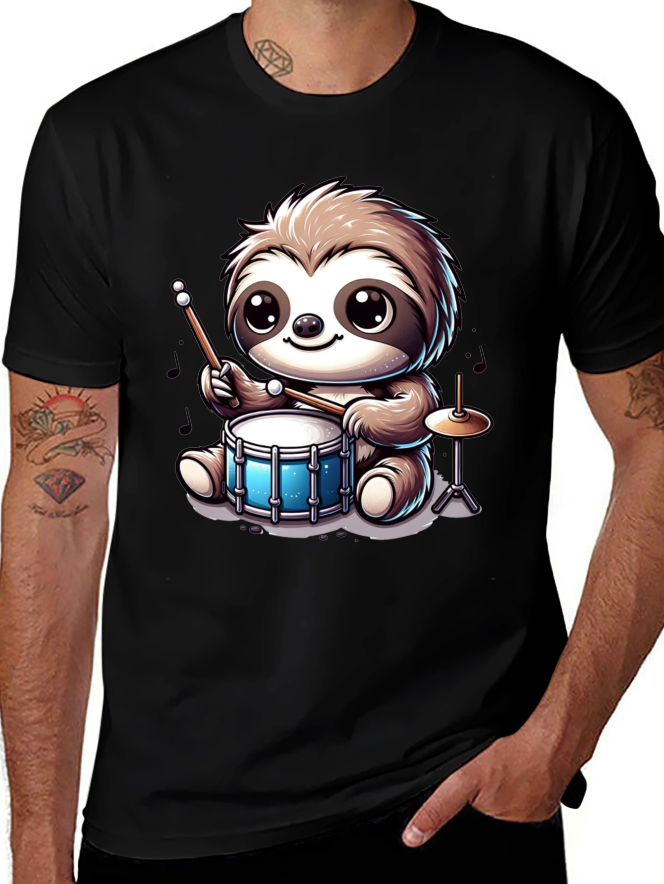 Sloth Drummer Graphic Tee - Adorable Animal T-Shirt