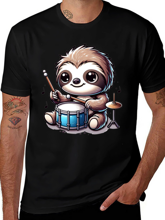 Sloth Drummer Graphic Tee - Adorable Animal T-Shirt