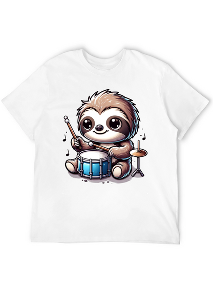 Sloth Drummer Graphic Tee - Adorable Animal T-Shirt