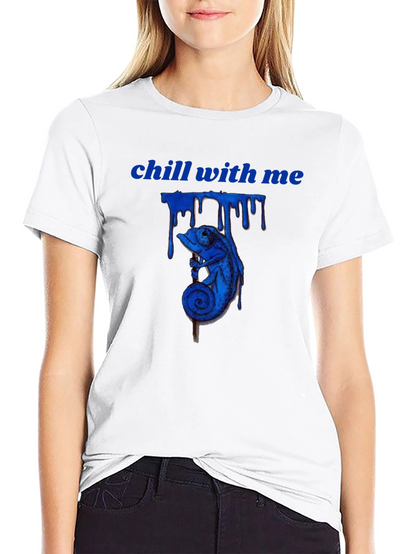 Chill With Me Chameleon Graphic Tee - Black