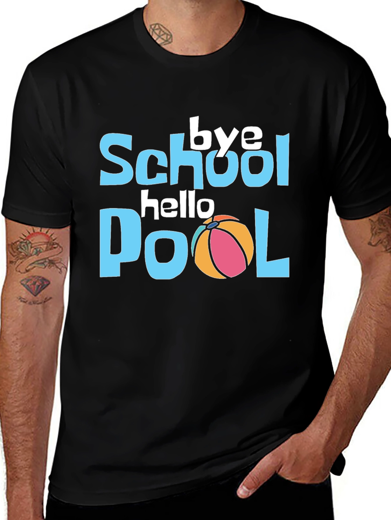 Bye School Hello Pool Black Graphic T-Shirt
