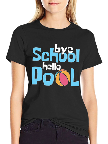 Bye School Hello Pool Black Graphic T-Shirt