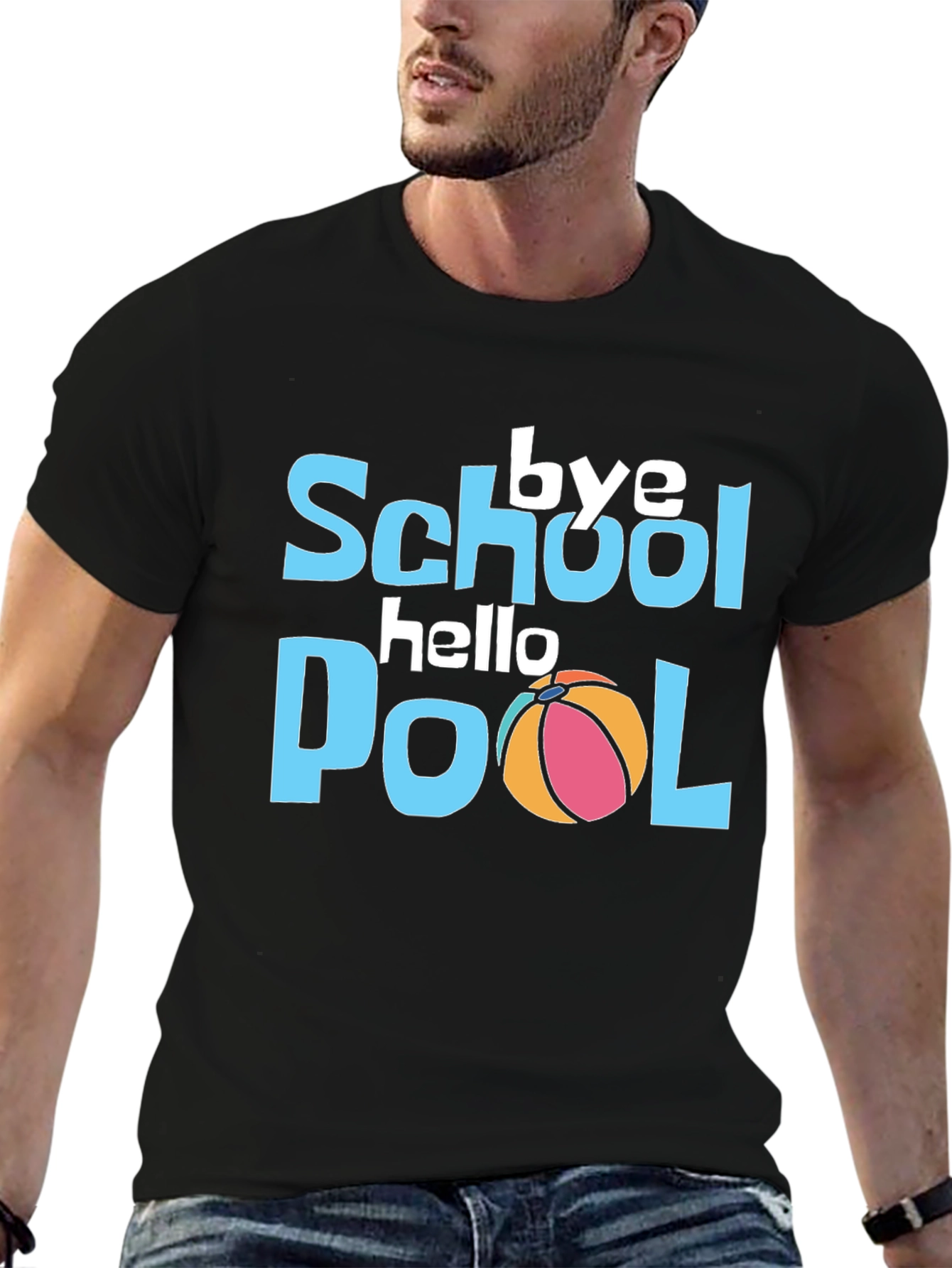 Bye School Hello Pool Black Graphic T-Shirt