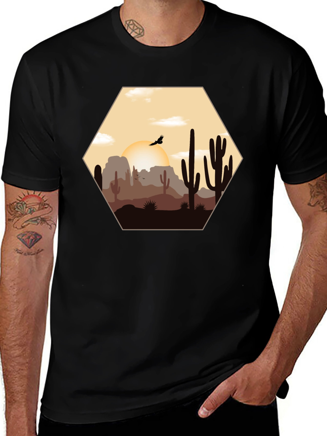 Desert Sunset Graphic Tee - Cacti Landscape Shirt